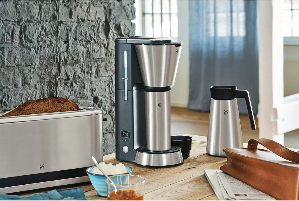 WMF KITCHENminis 0412260011 Aroma Filter Coffee Maker, Thermo-To-Go, Compact, Insulated Jug and Takeaway Mug, Cromargan High Quality, 760 W, Up to 5 Cups