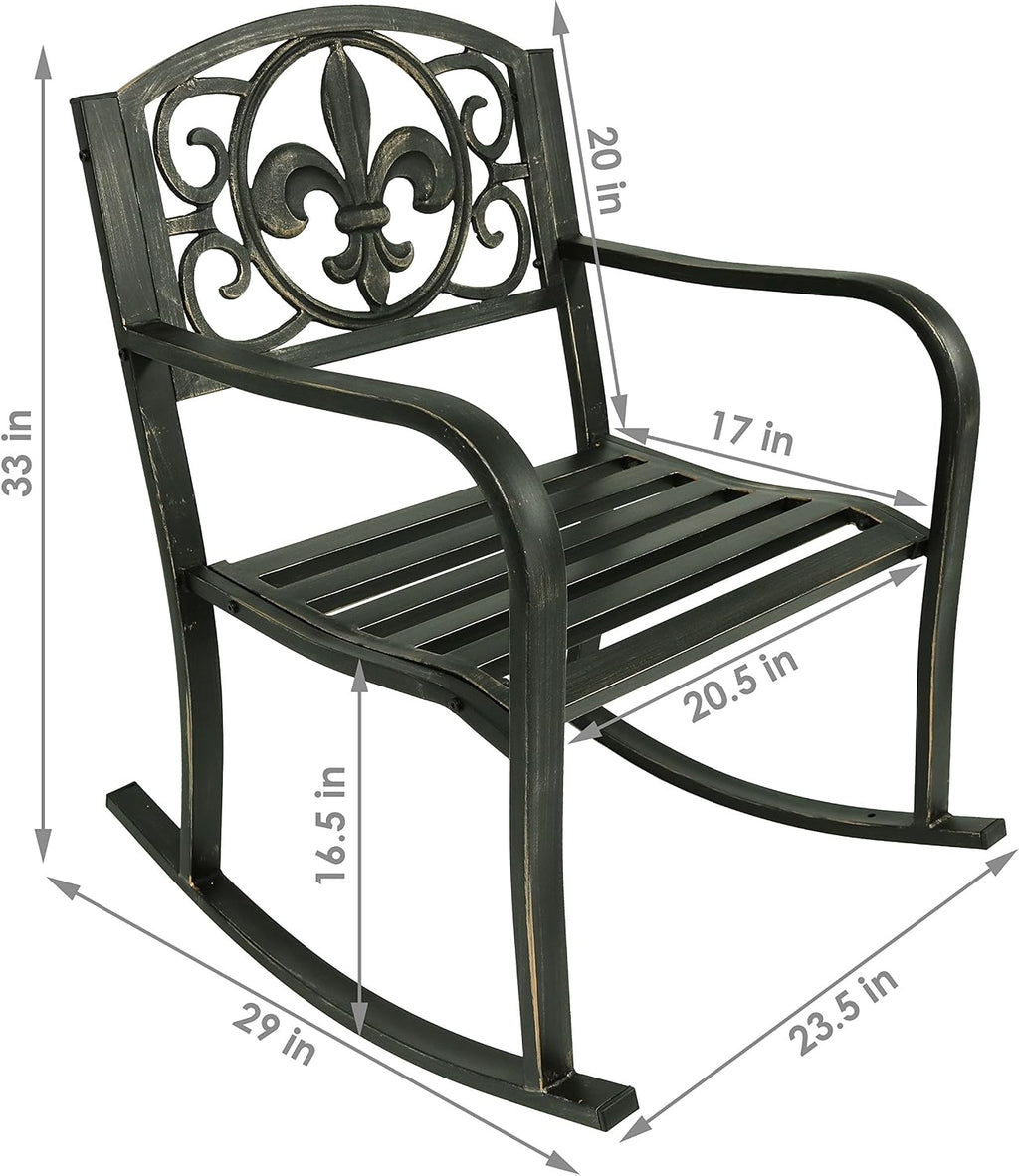 Sunnydaze Outdoor Rocking Chair for Lounging – Durable Metal Patio Chair with Cast Iron & Steel Frame – Ideal for Backyard, Lawn, or Garden – 275lb Capacity