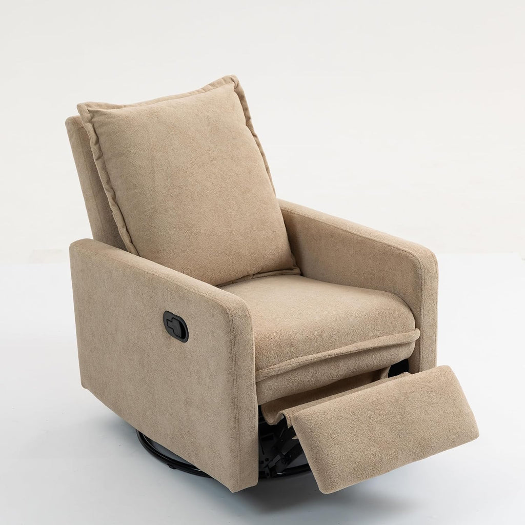 Swivel Rocking Chair Nursery Glider Recliner Manual Swivel Rocker Recliner Comfy Living Room Chairs (Brown)