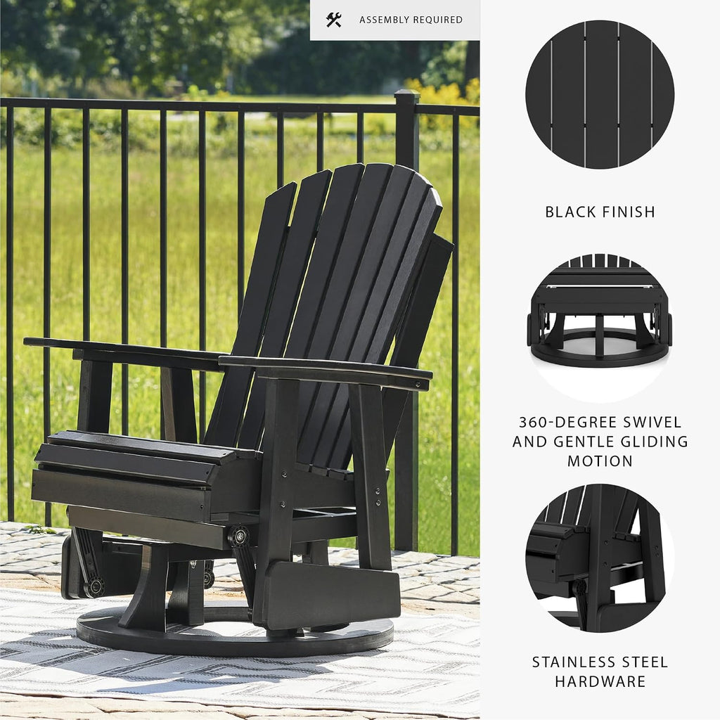 Signature Design by Ashley Hyland Wave Modern Outdoor Swivel Glider Chair, Gentle Gliding Motion, Stainless Steel Hardware and HDPE, 30.88' W x 30.5' D x 41.63' H, Black