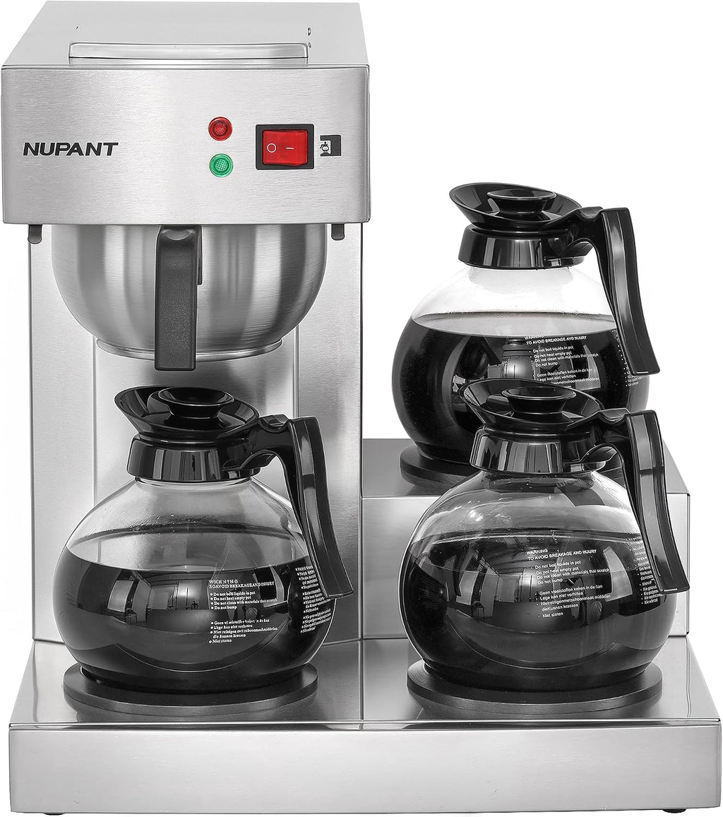 NUPANT 12 Cup Commercial Coffee Maker,Drip Coffee Maker Machine with 3 Warmers Plate and 3 Glass Decanters, Stainless Steel Pour Over Commercial Coffee Brewer for Restaurant, Office, Cafe Use