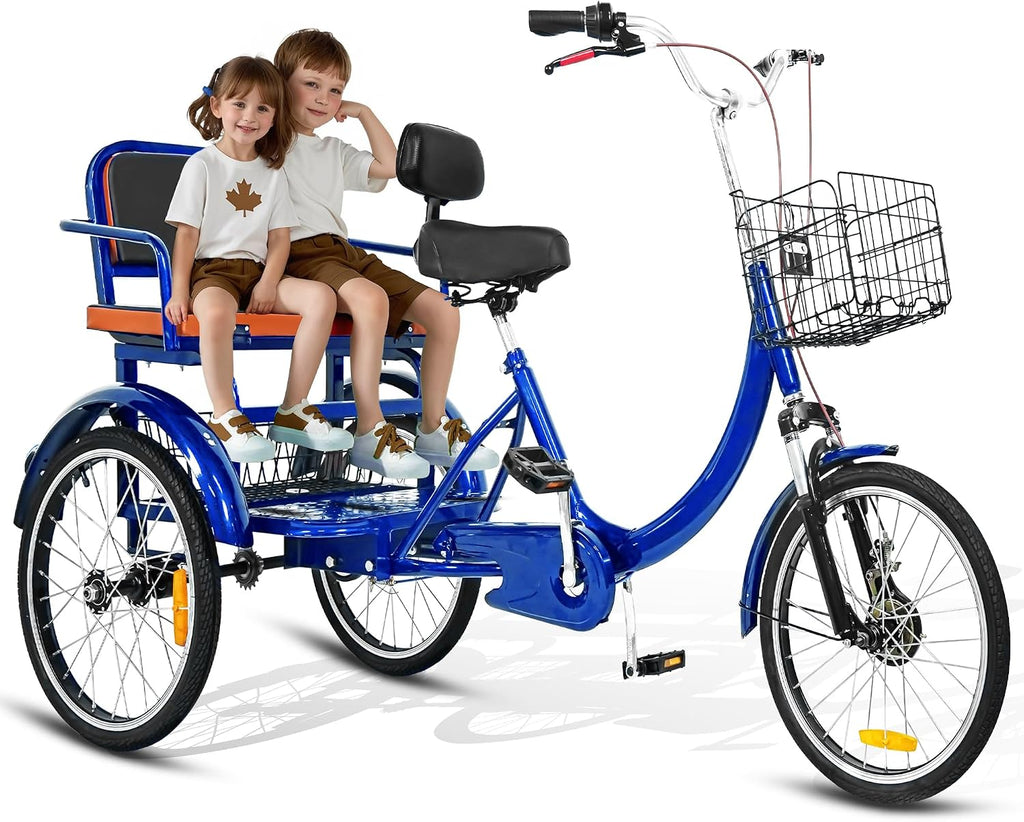 MOOITZ Adult Tricycle, 20 Inch 3-Wheel Bikes, Trike for Adults with Seat, Low Step-Through Cruiser Bike with Front and Rear Baskets, Adult Tricycles for Women, Seniors, Men