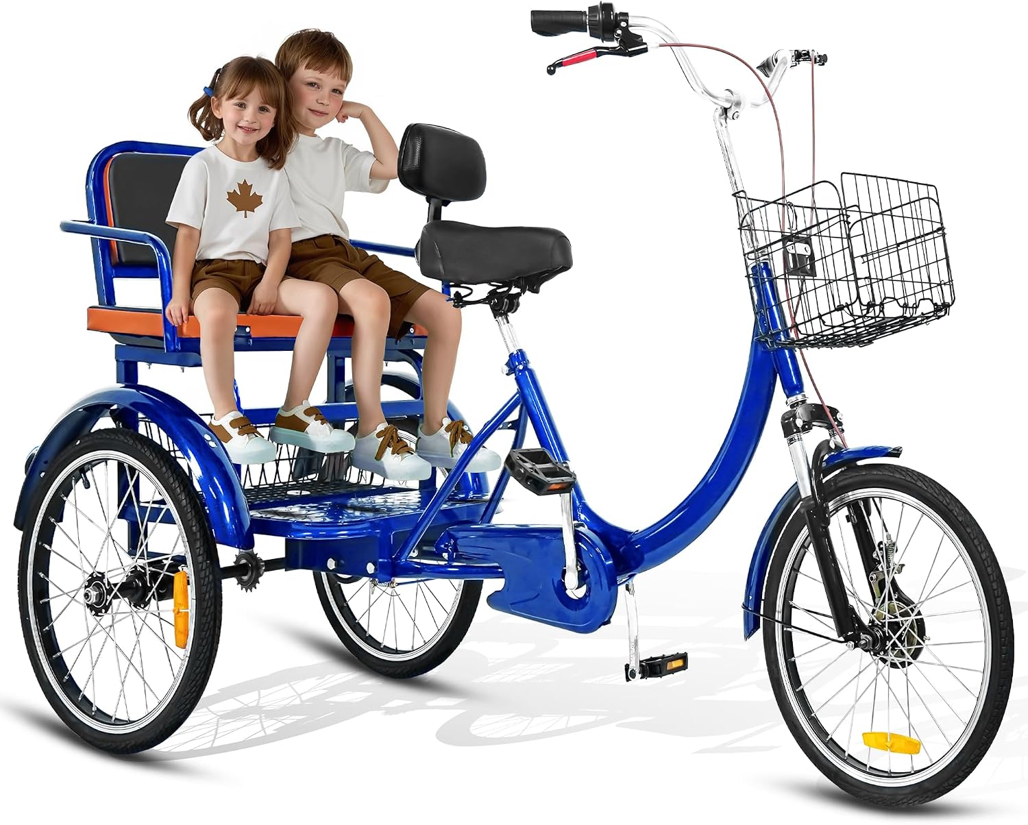 MOOITZ Adult Tricycle, 20 Inch 3-Wheel Bikes, Trike for Adults with Seat, Low Step-Through Cruiser Bike with Front and Rear Baskets, Adult Tricycles for Women, Seniors, Men