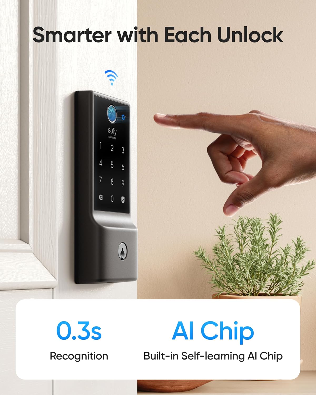 eufy Security Smart Lock Front Door Lever Set, Fingerprint Keypad Door Lock with Handle, Built-in Wi-Fi, App Control, Keyless Entry Deadbolt, 8 Months Battery, IP53 Waterproof, BHMA Certified