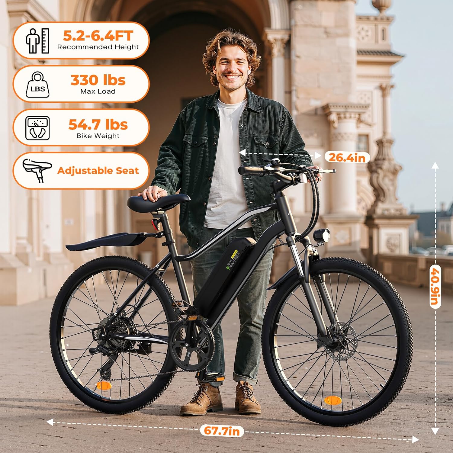Electric Bike, 1500W/1000W/750W Peak Motor, 80/70/55 Miles Range & 20MPH Speed, 26'' Tires, APP Control E Bike, Shock Absorber, Adjustable Seat, Commuting Electric Bike for Adults