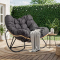 VINGLI Papasan Rocking Chair, Iron Frame Wicker Patio Chair with Thick Cushion, Indoor Outdoor Rocker for Bedroom, Porch, Garden, Grey