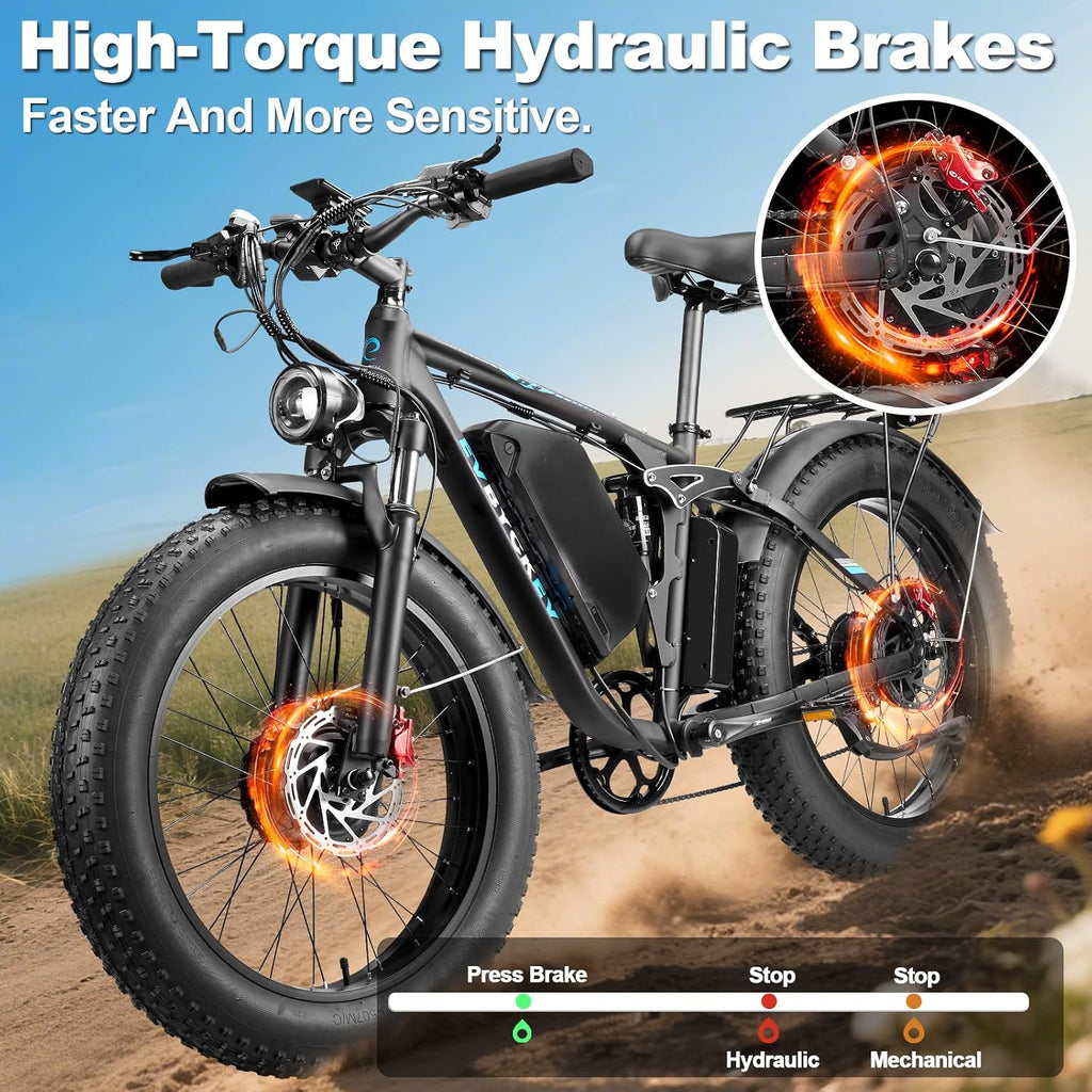 9000W Peak Adults Ebike,52V 34Ah Dual Motor Electric Bike,Up to105 Miles Range 47MPH Top Speed Fast Ebike,Full Suspension 24Inches Fat Tires Mountain E Bicycle for Sand Beach Snow Off-Road Hunting