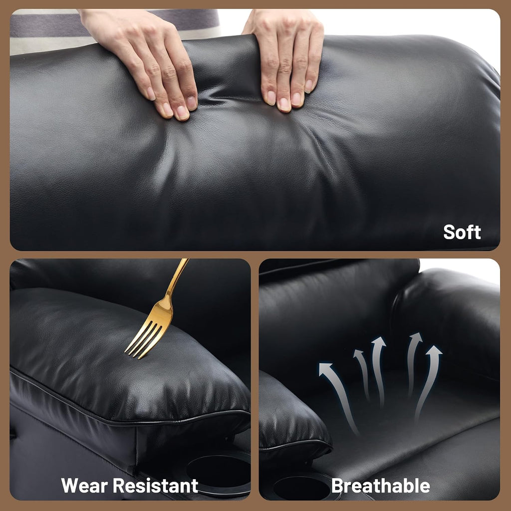 PU Leather Extra Wide Manual Recliner for Adults with Massage and Heat, Large Lazy Chair with 1.5X Sponge Comfort Arm and Back for Living Room, Bedroom