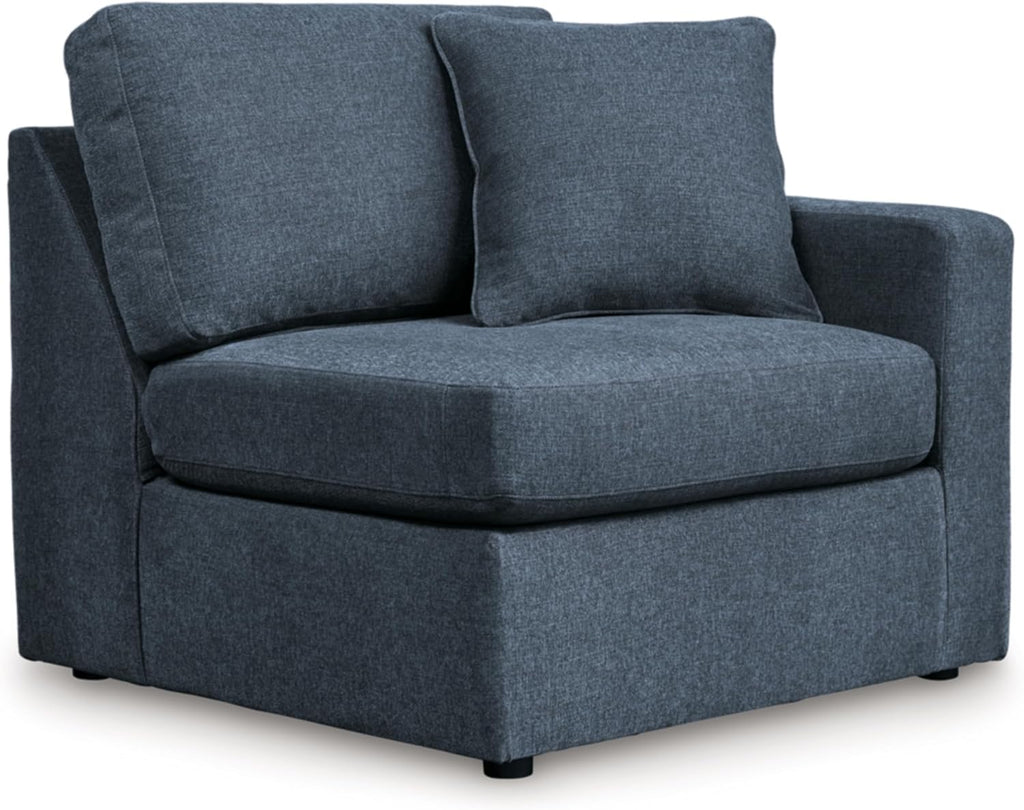 Signature Design by Ashley Modmax Contemporary L-Shaped Left-Arm Facing Modular Stain Resistant 3-Piece Sectional with Chaise, Reversible Cushions and 2 Accent Pillows, Blue