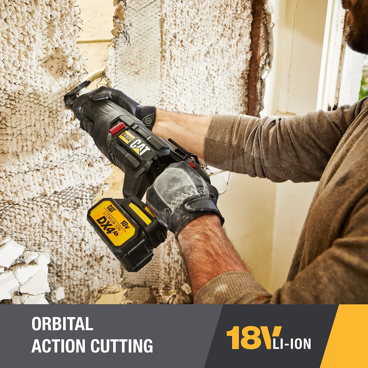 Cat DX52 18V Cordless Reciprocating Saw with 3000 SPM Variable Speed, Lightweight Brushless Saw, Cordless with Tool-Free Blade Change Battery & Charger Included