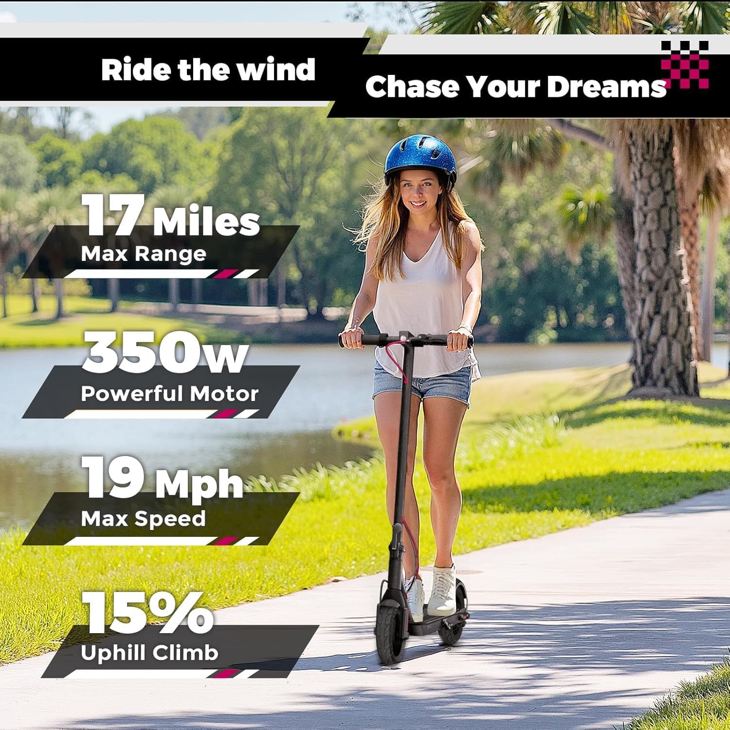 Windone Electric Scooter for Adults, 430W Peak Motor, 19MPH & 17-Mile Range, Foldable Commuter Scooter with 10' Shock-Absorbing Tires & Dual Braking System (UL 2272 Certified)