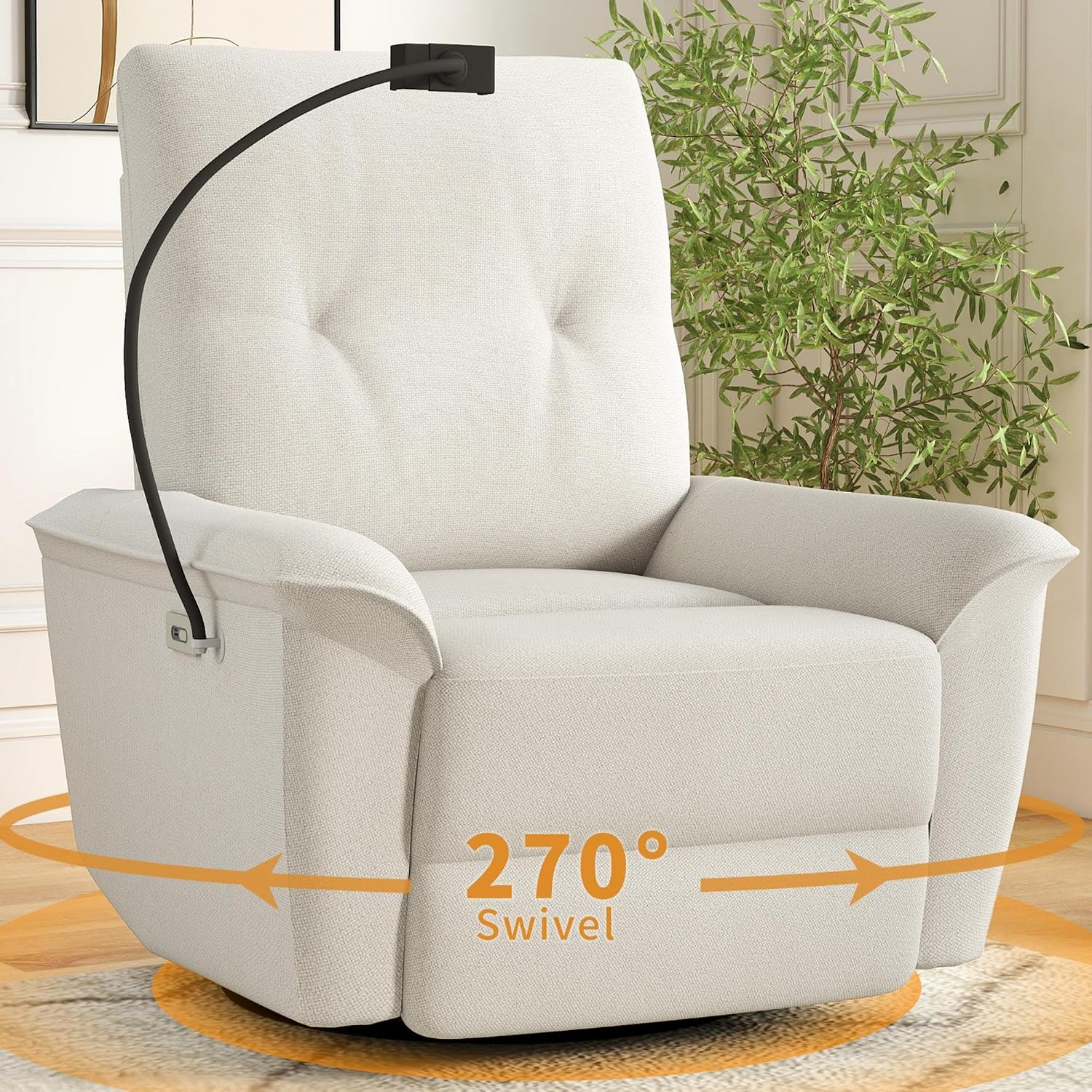 Power Swivel Rocker Recliner Chair for Nursery, Upholstered Glider Rocking Chair with Phone Holder,USB Ports, Small Recliners for Small Spaces Living Room, Bedroom