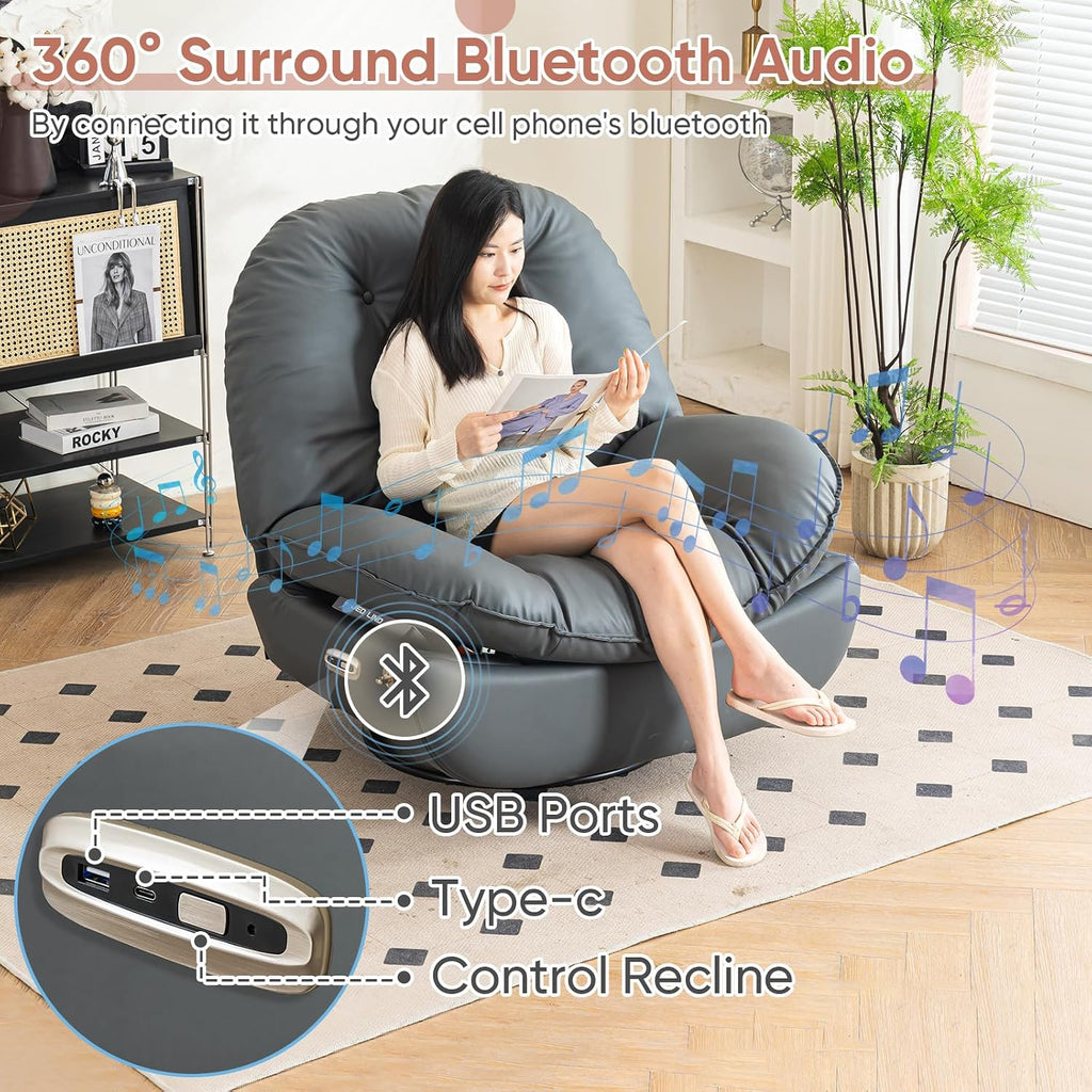 Oversized Electric Recliner Chair, 270 Swivel Rocking Glider Rocker for Adults Modern Ergonomic Lounge Chair Living Room with Phone Stand & Smart Voice Control Theater Seating, Grey Fuax Leather