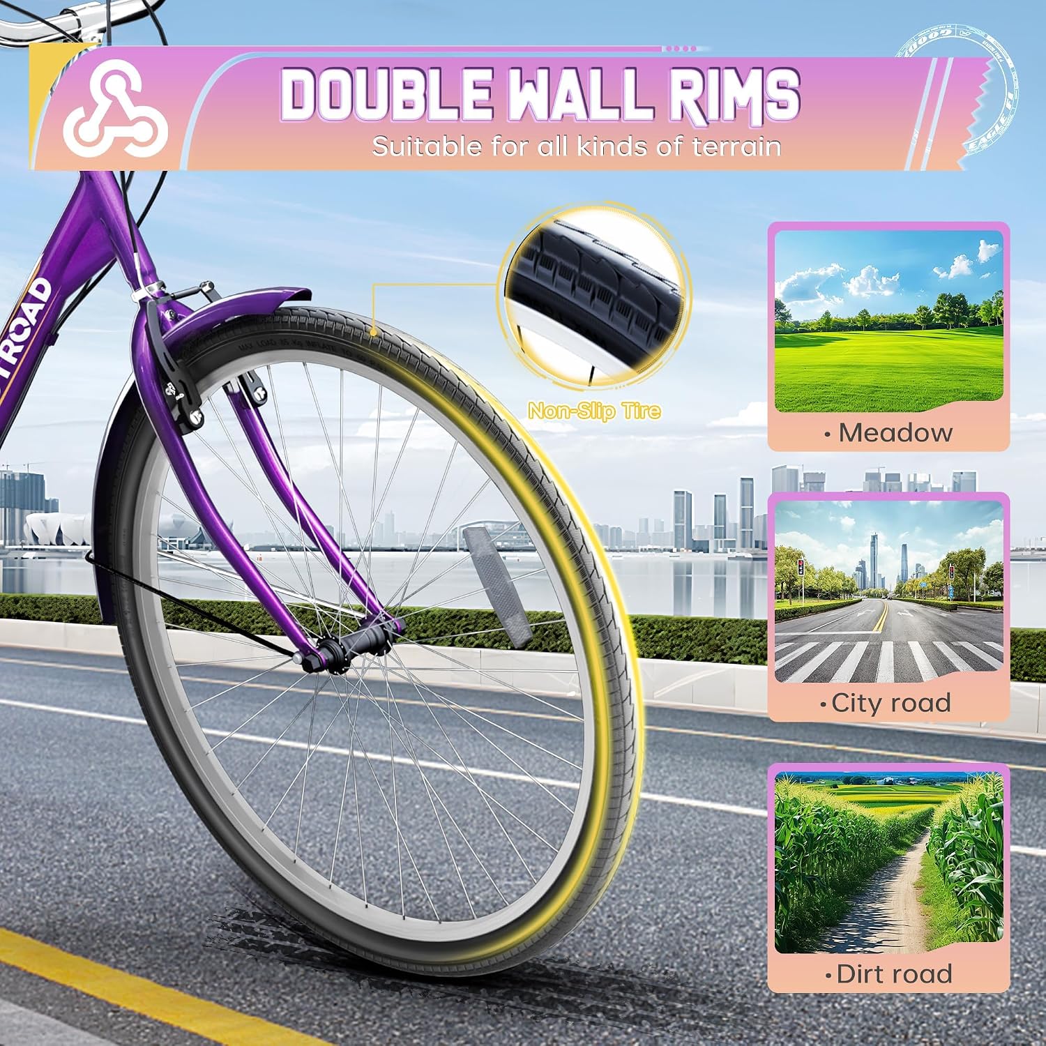 Single Speed Adult Tricycle, 3 Wheel Bikes with Large Basket, Cruiser Bike for Women/Men/Seniors, Adult Trike for Outdoor/Shopping/Recreation/Picnic(26Inch Purple)