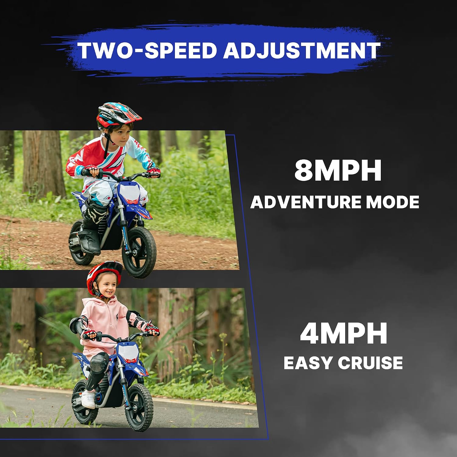 Electric Dirt Bike for Boys Girls Ages 3-6, 150W High Racing Competition Grade Motorcycle, Up to 8MPH 2 Speed Settings Balance Bike, 12IN Off-Road Tires & Advanced Shock Absorption, Blue