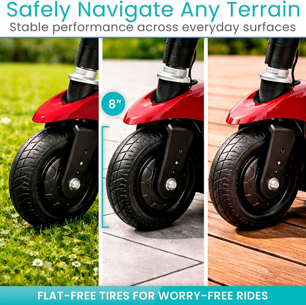 Vive 3 Wheel Mobility Scooter - Electric Powered Mobile Wheelchair Device for Adults - Folding, Collapsible and Compact for Travel - Long Range Power Extended Battery with Charger and Basket Included