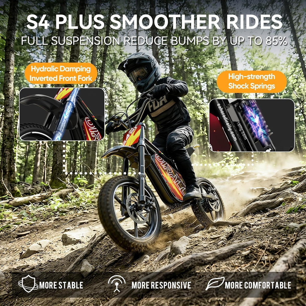 eAhora S4 Electric Dirt Bike for Kids 5-14,Peak 1200W Electric Motorcycle - Up to 26.8 Mph, 48V 10.4AH Battery 37 Miles Long-Range, Full Suspension Disc Brake,3-Speed Off-Road Dirtbike for Boys Girls