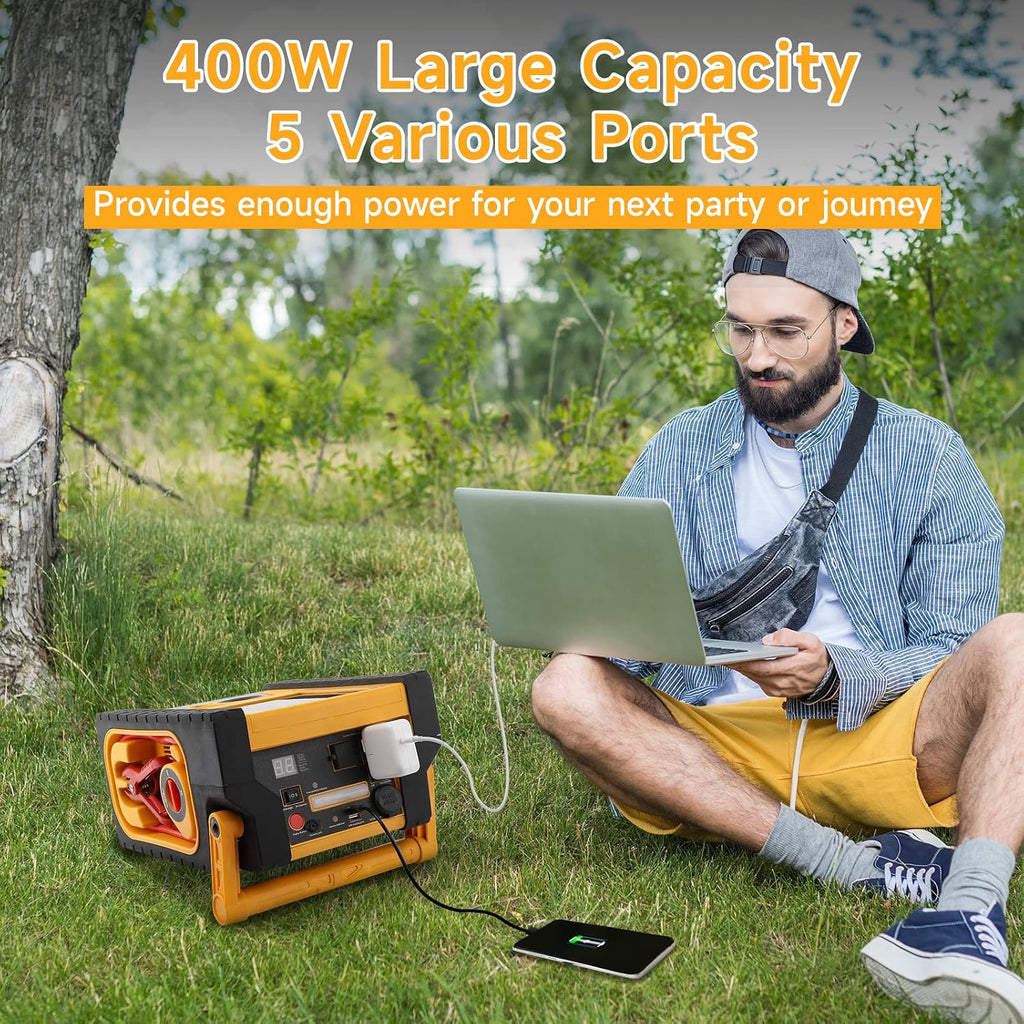 2000A Peak Car Battery Jump Starter with Air Compressor, All in One Heavy Duty 12V Battery Jump Box (All Gas 8.5L Diesel), Portable Power Station with 400W Inverter, AC/DC/USB Ports and LED Lights
