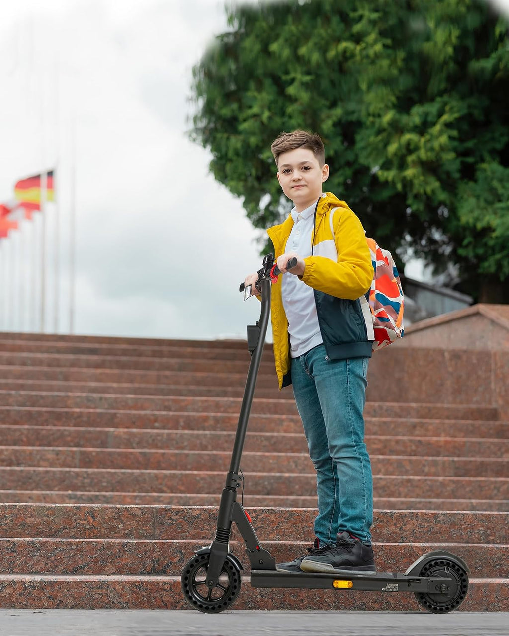 QnQ Electric Scooter 500W Peak Motor, 12 Miles Range & 15 MPH, 8' Flat-Free Tires, UL Certified, Foldable Electric Scooter for Adults, Teens and Big Kids