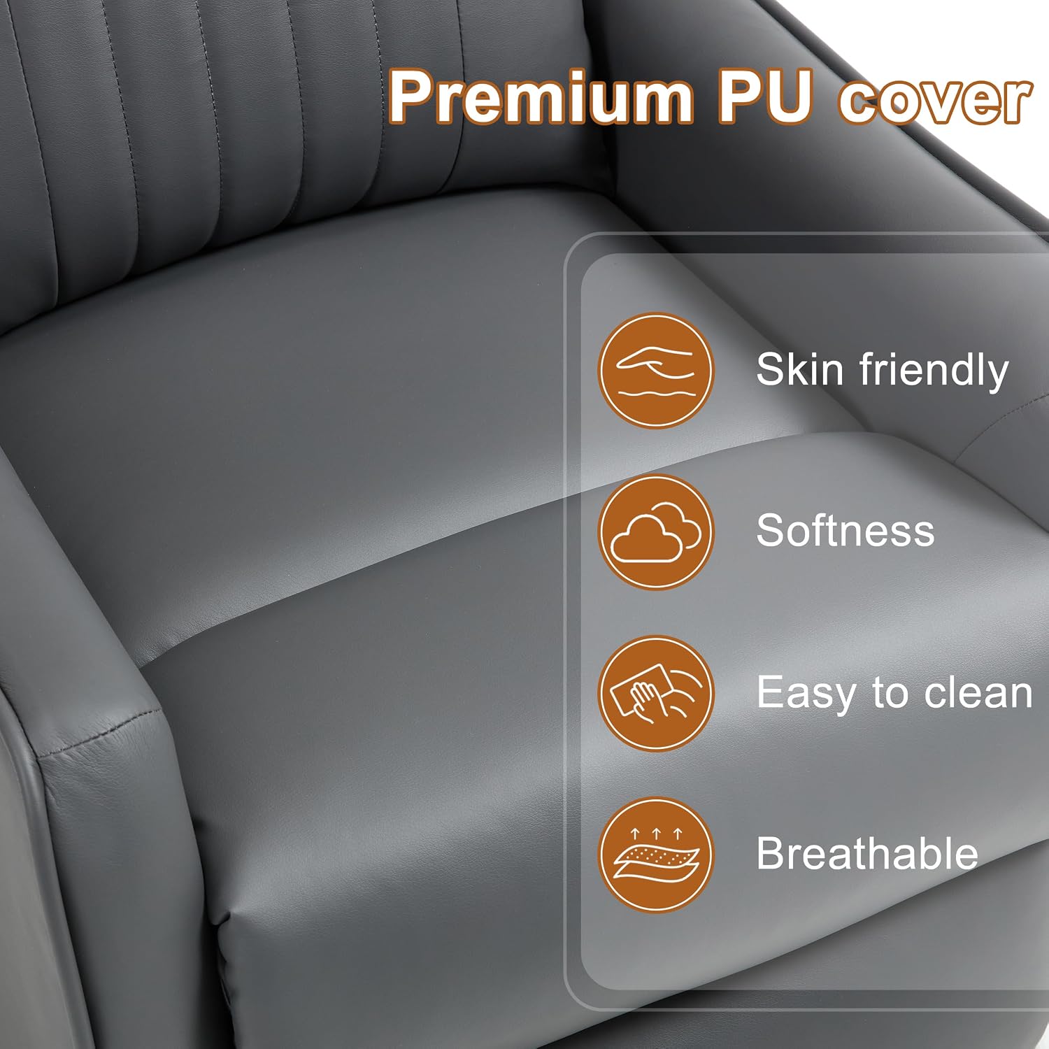 Manual Swivel Rocker Recliner Chair for Adults, Overstuffed Recliner Glider with Massage and Heat, Living Room Reclining Chair, PU Leather Gray