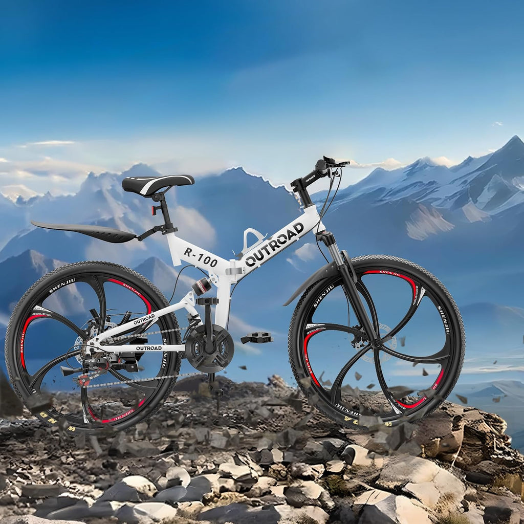26 Inch Adult Folding Bikes/Mountain Bikes, 21 Speeds Mountain Bicycles with Full Suspension, Dual Disc Brake, High Carbon Steel Frame, Foldable Bike for Men/Women/Teen, Multiple Colors