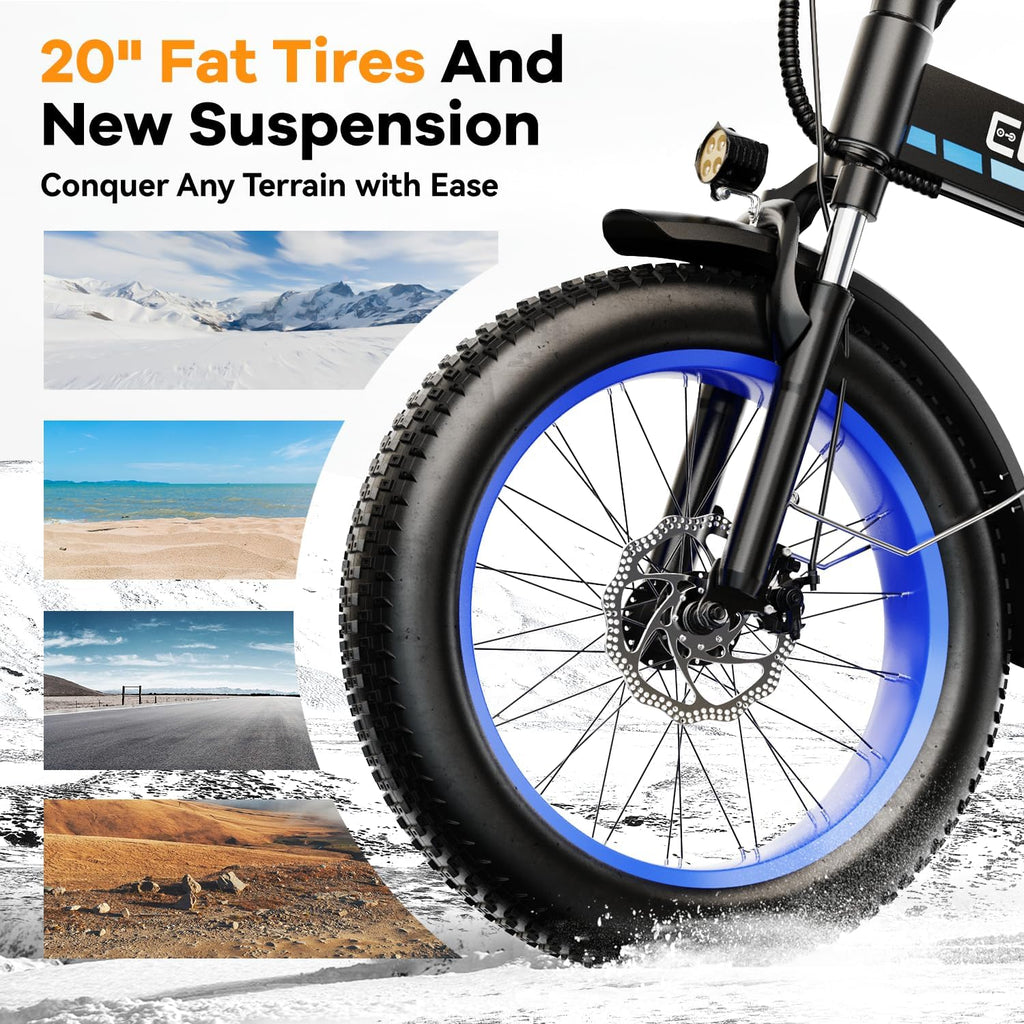 1000W Folding Electric Bike,48V 20AH Removable Battery E Bike,80 Miles Max Range Electric Bike for Adults,20' Fat Tire Foldable ebike,Adult Electric Bicycle for Commute Beach Snow