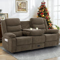Korser Recliner Sofa, Reclining Loveseat with Console, Oversized Reclining Couch with Drop Down Table, 3-Seater Sofa with Cup Holder and Recessed Power Strip, Brown