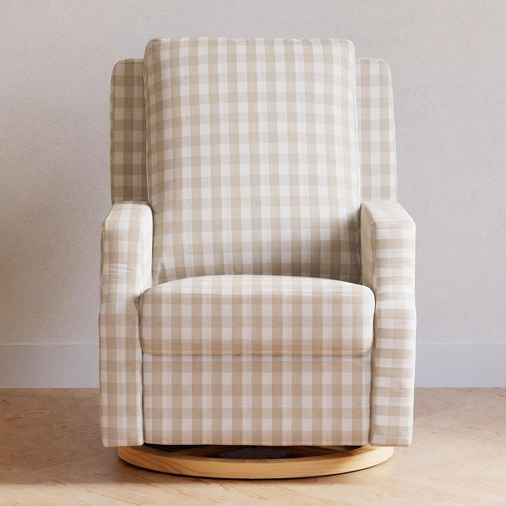 Namesake Crewe Glider Recliner Nursery Chair - GREENGUARD Gold & Certi-PUR US Certified Rocker Recliner - Glider Rocking Chair for Nursery & Living Room - Manual, 360° Swivel, Tan Gingham
