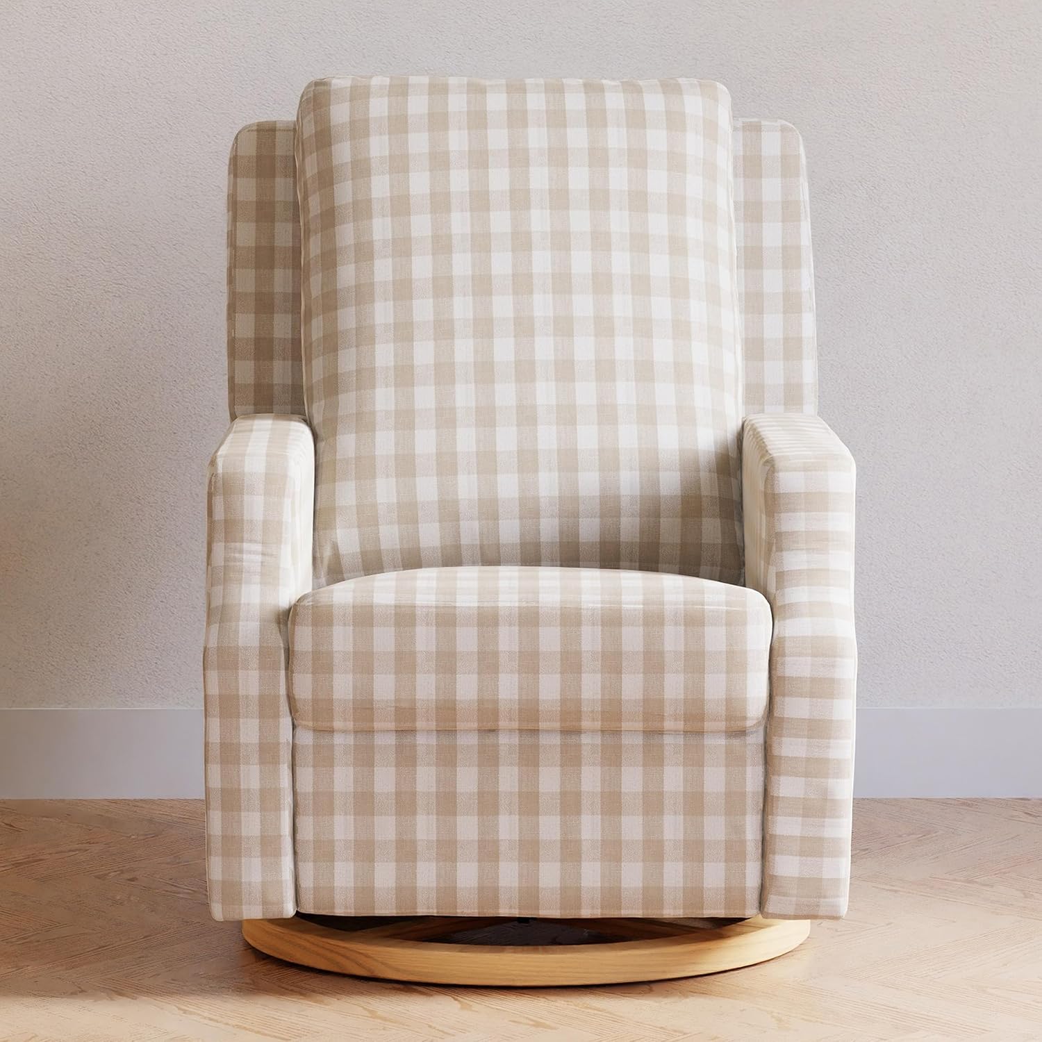 Namesake Crewe Glider Recliner Nursery Chair - GREENGUARD Gold & Certi-PUR US Certified Rocker Recliner - Glider Rocking Chair for Nursery & Living Room - Manual, 360° Swivel, Tan Gingham