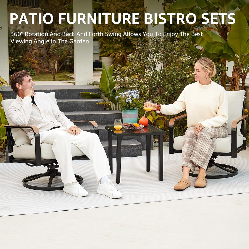 NATURAL EXPRESSIONS Outdoor Bistro Set,3 Piece Swivel Glider Rocking Chairs Patio Conversation Furniture Set with 2 Rockers,Metal Table,6' Thick Cushions for Backyard, Porch,Balcony,350lbs