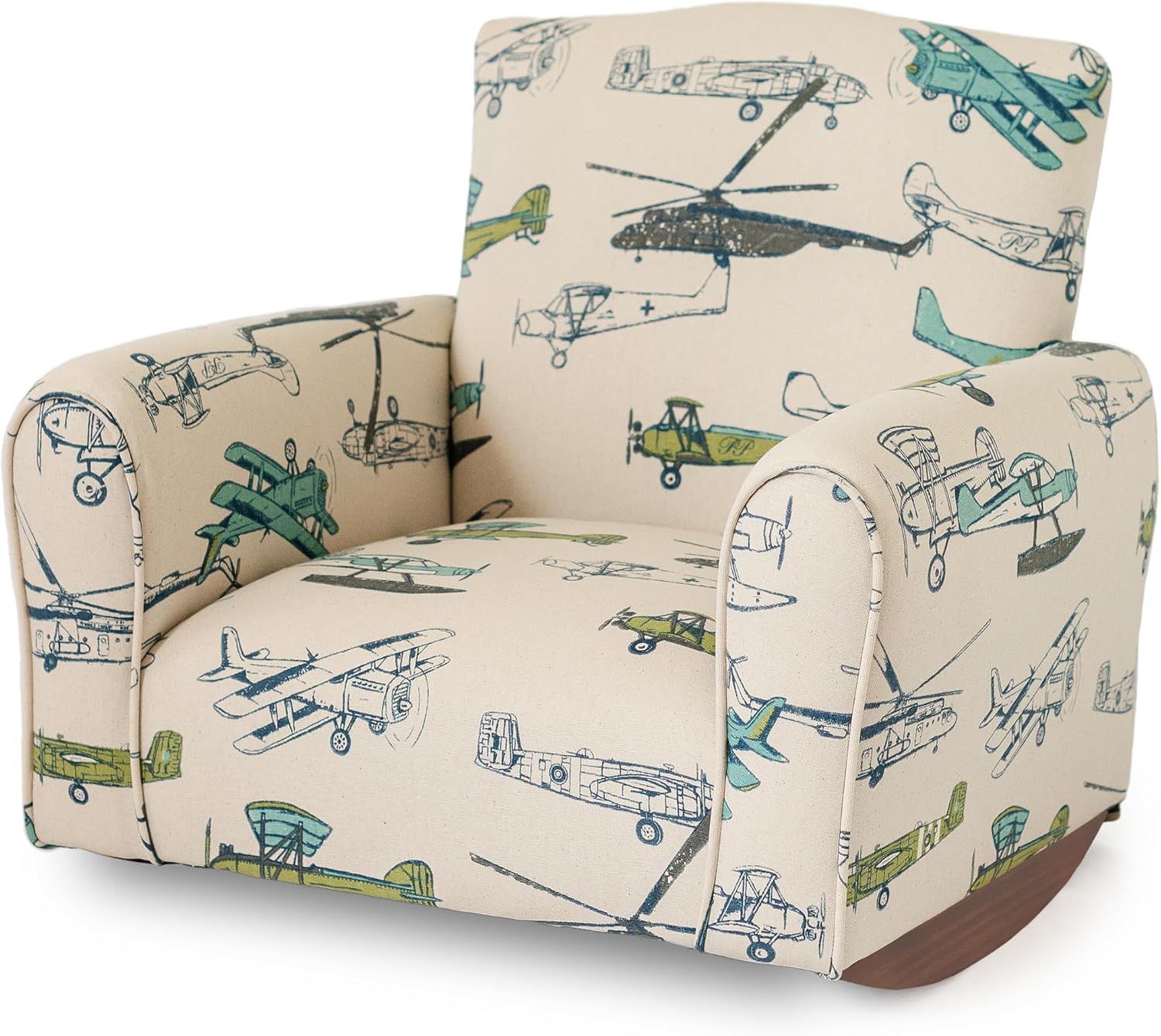 Toddler Personalized Armchair, Kids Upholstered Rocking Chair with Personalization, Toddler Chair with Personalized Name, Comfy Child Armchair, (Airplanes Print, Rockers)