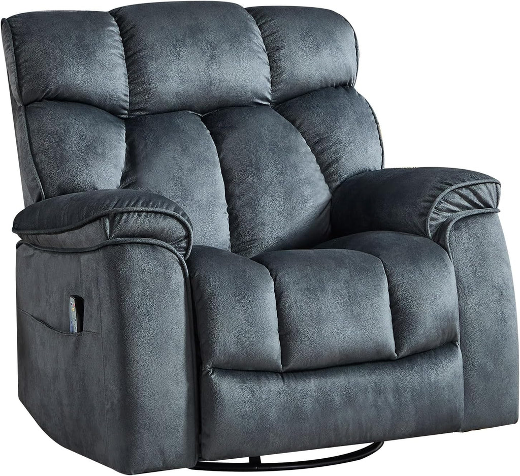 INZOY Oversized Rocker Recliner with Heat and Vibration, Manual Swivel Rocking Recliner Chair with Vibrating Massage, Comfy Padded Overstuffed Soft Fabric Heated Recliner, Grey