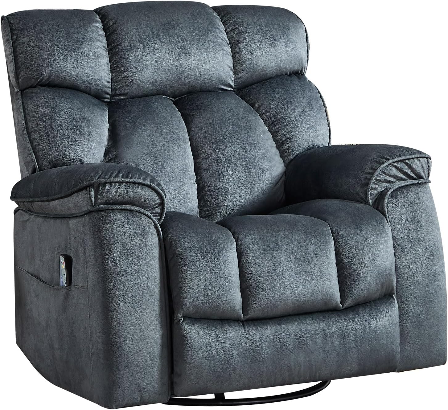 INZOY Oversized Rocker Recliner with Heat and Vibration, Manual Swivel Rocking Recliner Chair with Vibrating Massage, Comfy Padded Overstuffed Soft Fabric Heated Recliner, Grey
