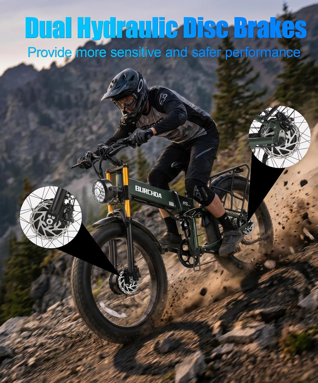 2026 Dual Motor Electric Bike for Adults AWD 5000W/3000W Peak 40 MPH/30 MPH E Dirt Bike, 52V/48V Removable Battery 65/80/150 Miles Max Long Range with Full Suspension 26' Fat Tires Mountain Bike
