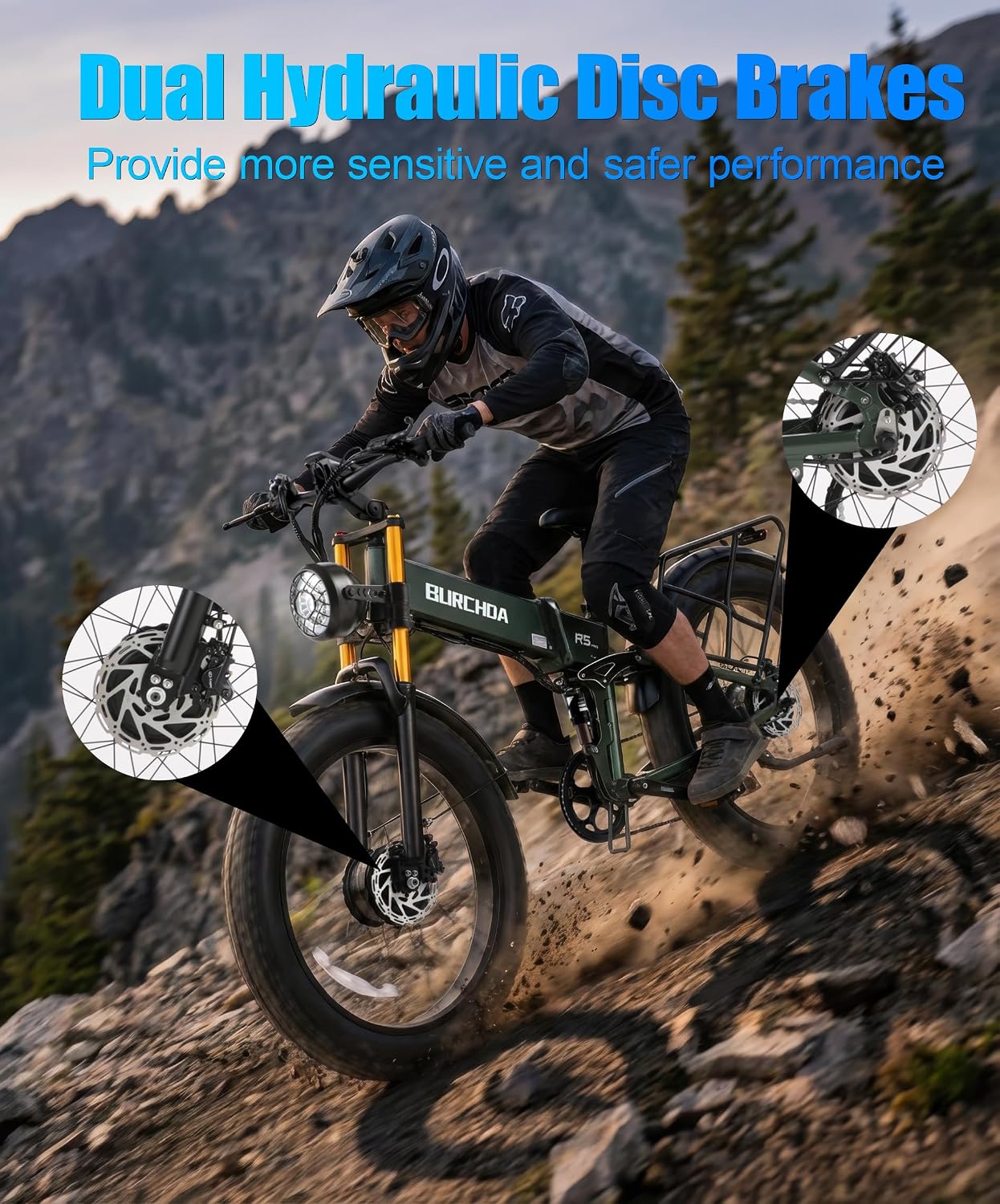 2026 Dual Motor Electric Bike for Adults AWD 5000W/3000W Peak 40 MPH/30 MPH E Dirt Bike, 52V/48V Removable Battery 65/80/150 Miles Max Long Range with Full Suspension 26' Fat Tires Mountain Bike