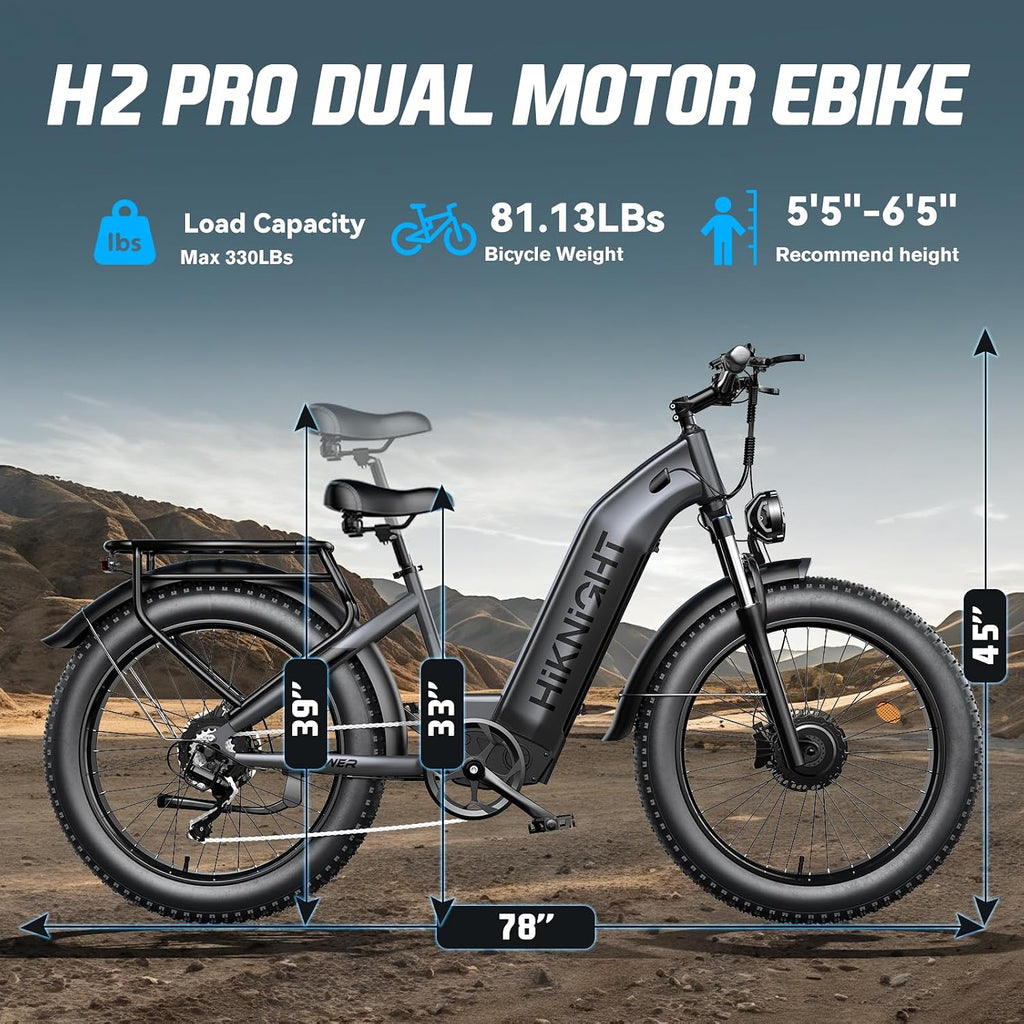 Dual Motor Ebike, 3000W Electric Bike for Adults, 52V 20Ah 26' Fat Tire Fast Ebike Max 38 Mph, up to 90 Miles, Off-Road Mountain E-Bike for Men Women, Step-Through Design