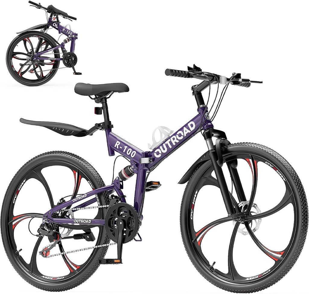 26 Inch Adult Folding Bikes/Mountain Bikes, 21 Speeds Mountain Bicycles with Full Suspension, Dual Disc Brake, High Carbon Steel Frame, Foldable Bike for Men/Women/Teen, Multiple Colors