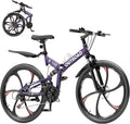 26 Inch Adult Folding Bikes/Mountain Bikes, 21 Speeds Mountain Bicycles with Full Suspension, Dual Disc Brake, High Carbon Steel Frame, Foldable Bike for Men/Women/Teen, Multiple Colors