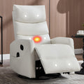 Manual Swivel Rocker Recliner Chair for Adults, Overstuffed Glider Recliner for Nursing with Vibration Massage & Heat, Living Room Rocking Recliner 3-Stage backrest, Faux Leather White