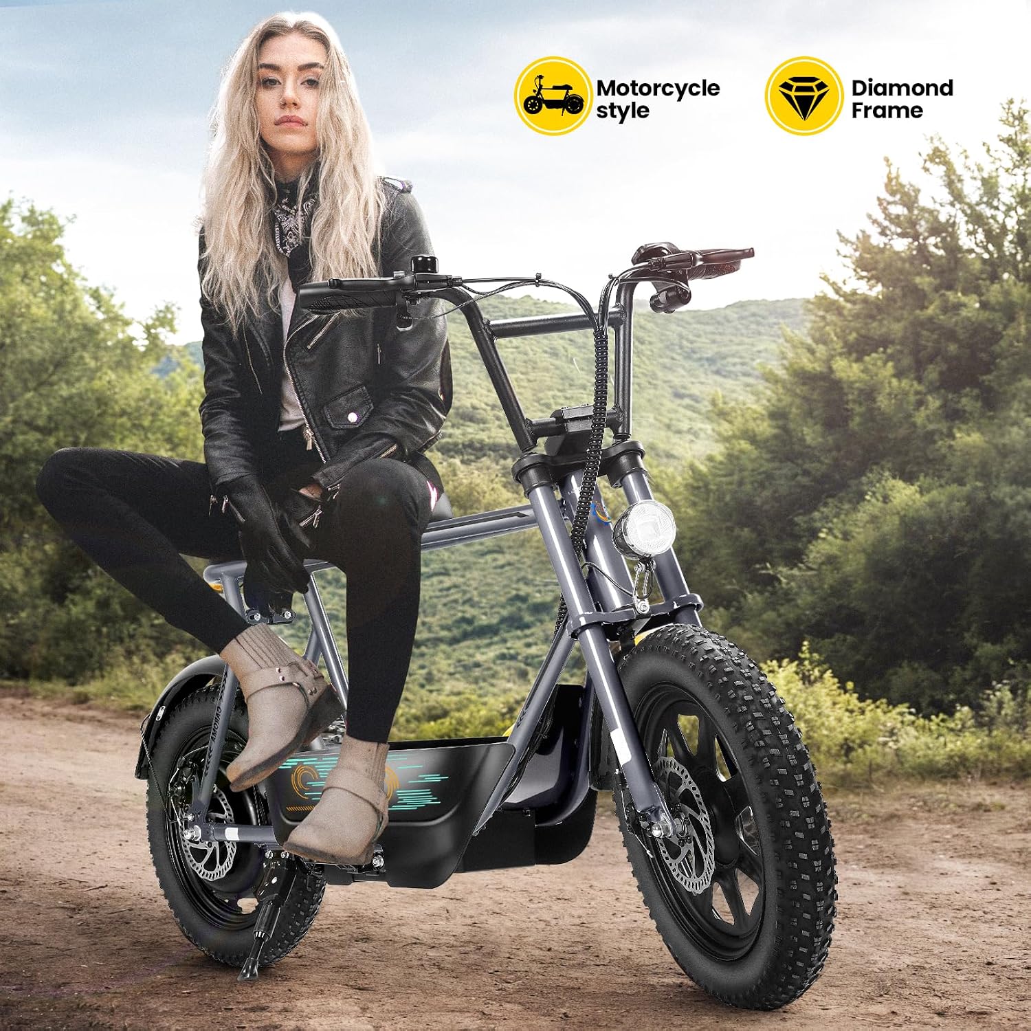 Caroma Peak 1200W/800W/500W Electric Scooter with Seat,16'×3' Fat Tire Ebike All-Terrain,Max 30Miles&20MPH Electric Scooter Adults,Electric Motorcycle Adults with Storage Basket for Pets&Cargo