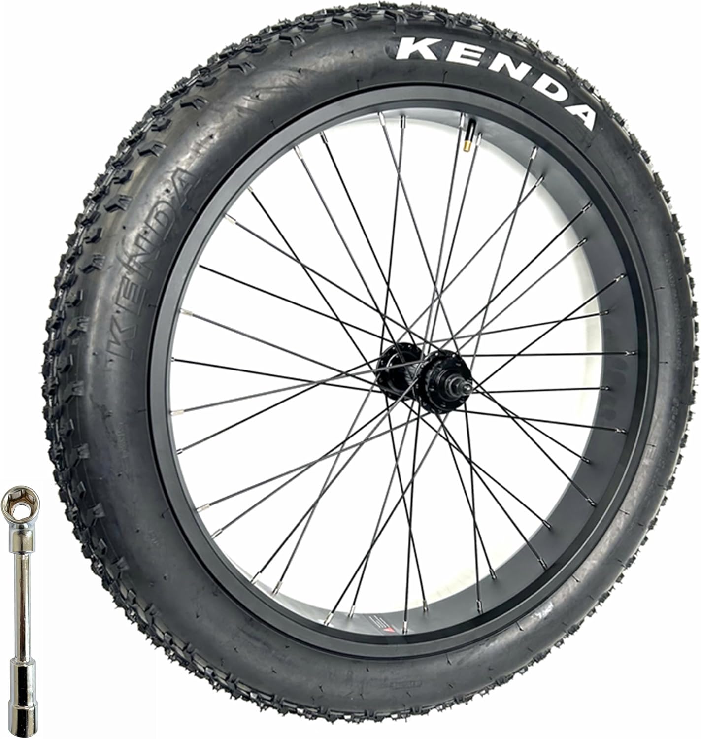 Electric Fat Bike Front Wheel 26''x4.0 with Tire Bearing Hub 12GA Spokes Black Alloy Aluminum Snow Bicycle fatbike Rim Wheel 26 Bolt On