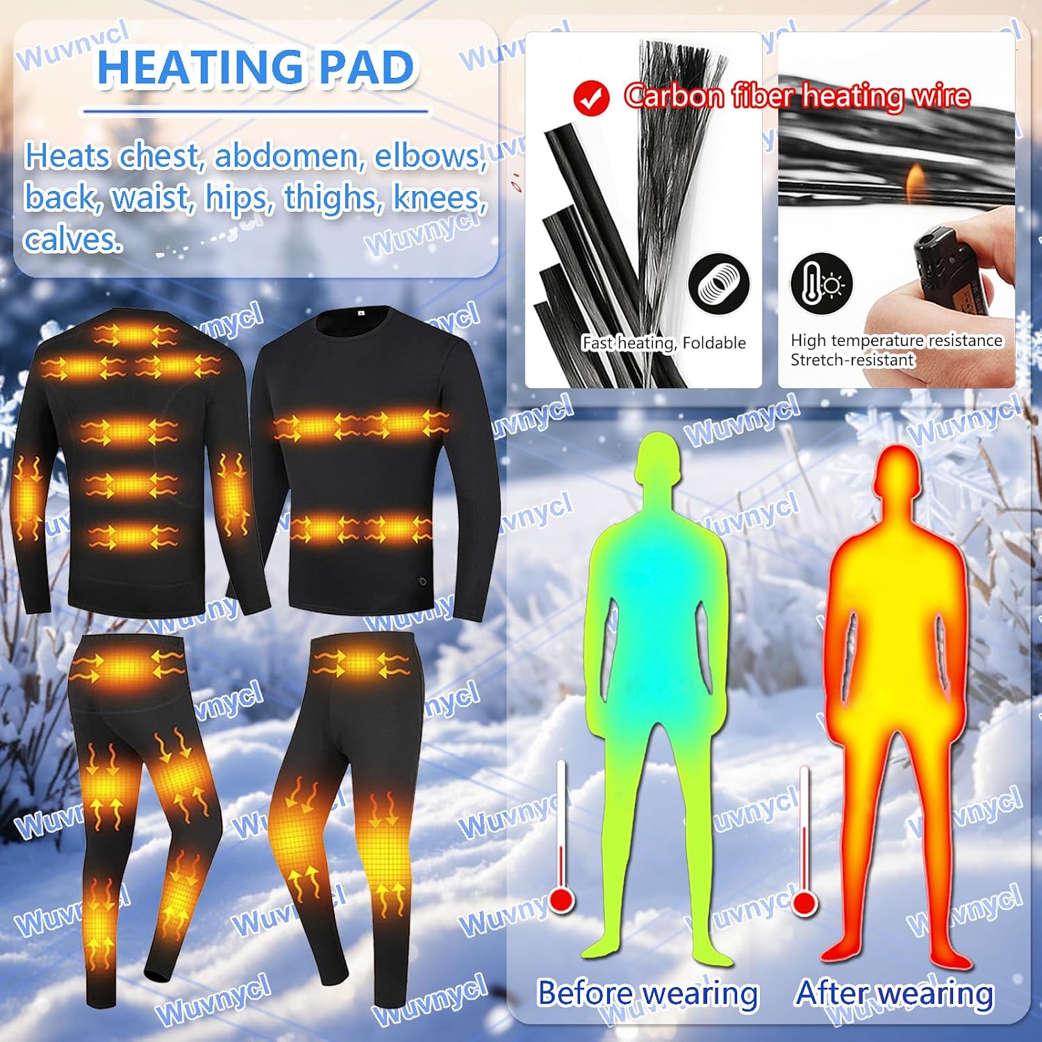 Heated Thermal Underwear Set for Men Women, 20 Zone Electric Heating Baselayer Long Johns for Outdoor Cycling HuntingBlack,XS