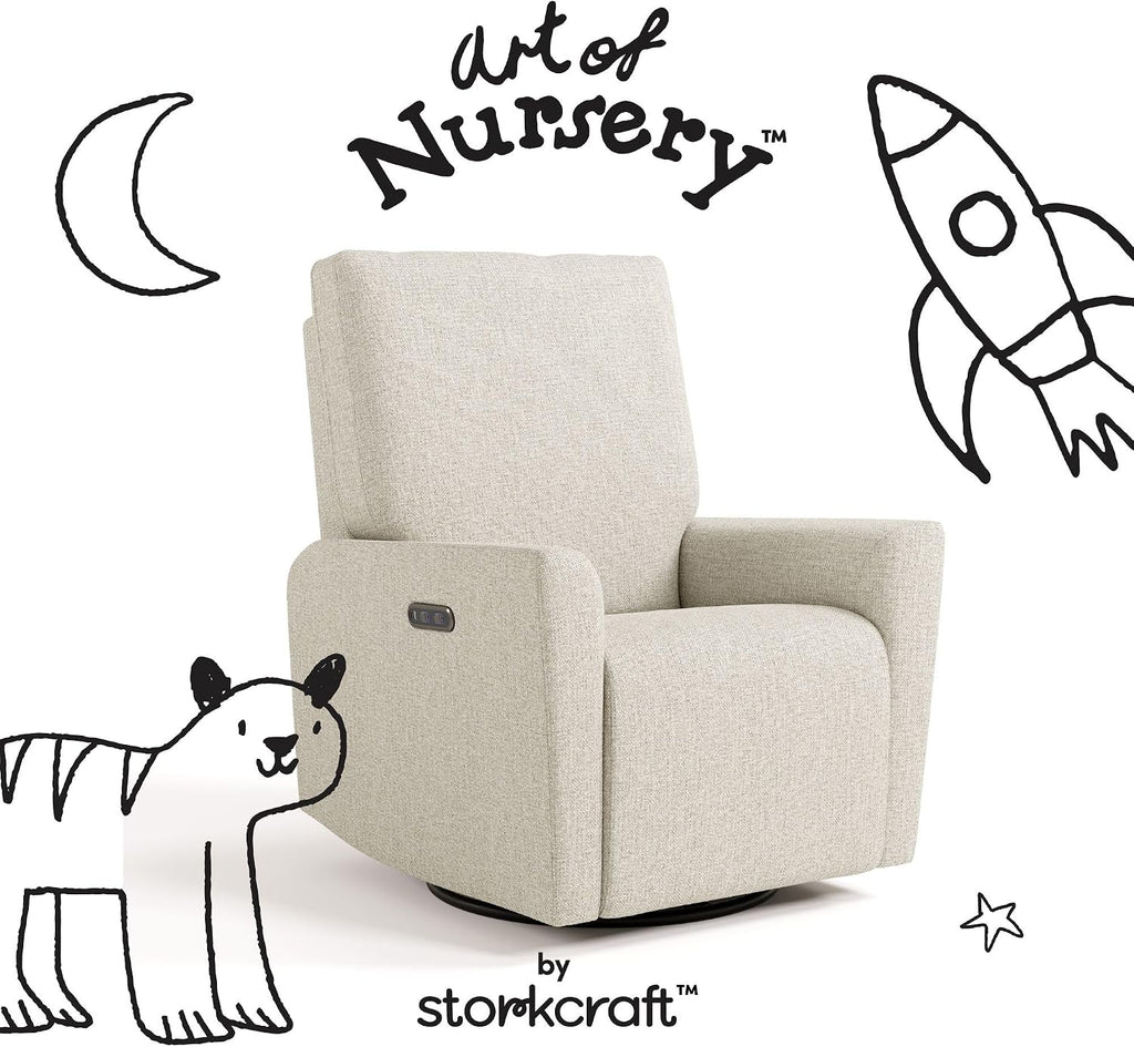 Storkcraft Santorini Deluxe Power Recliner Swivel Glider (Dune Basketweave) – Premium Electronic Power Recliner for Nursery, Includes Dual-USB Charging Port for USB-A & USB-C, Glider Rocking Chair