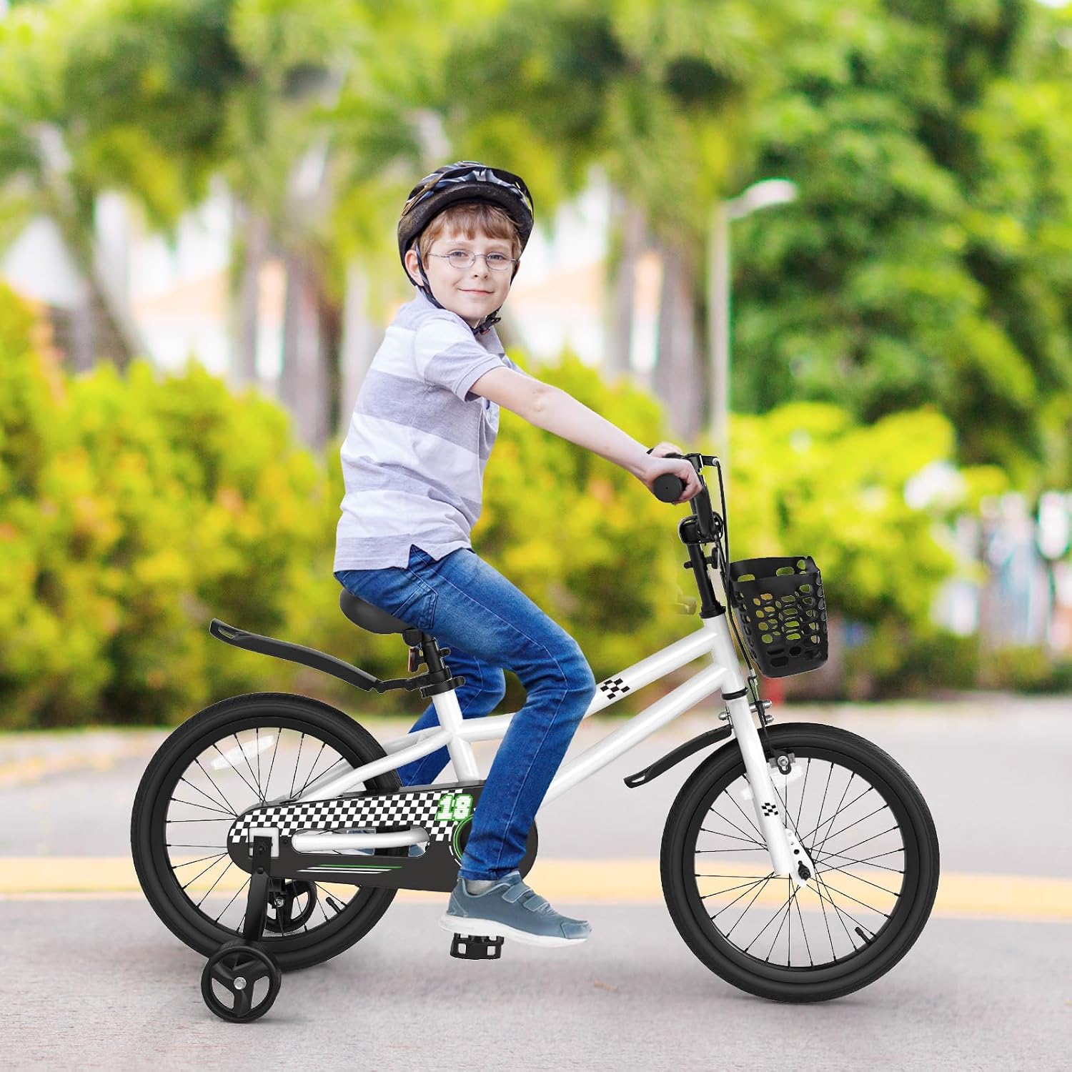 COSTWAY Kids Bike, 12 14 16 18 20 Inch Toddler Bike for Boys & Girls Aged 3-8 Years Old, Kids Bicycle w/Removable Training Wheels, Handbrake & Coaster Brake, Basket, Bell