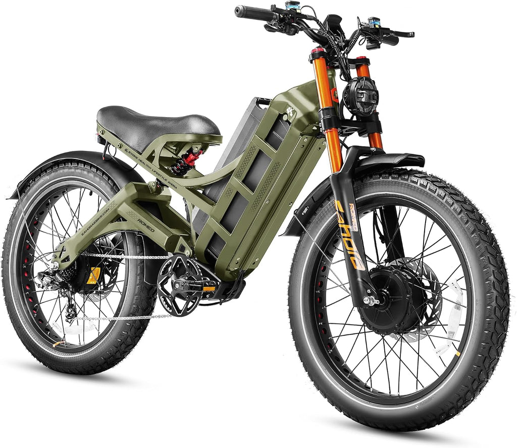 2026 eAhora Romeo Pro 3 Electric Bike for Adult, Peak 5600W Dual Motor, 50mph, 60V 80Ah Battery, 250 Miles Long Range, 26'*4.0 Fat Tire, Air Suspension, App, Commute, Delivery, All-terrian