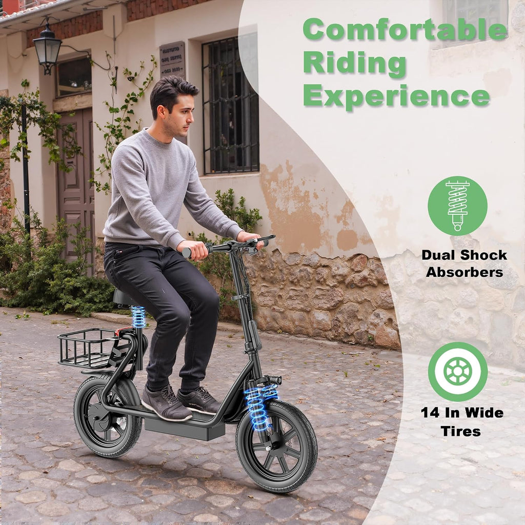 NAVIC Electric Scooter with Dual Suspension, 8.5'/10' Tires, 350W/500W Motor, 19/22 Mph, Max 22/25/27/49Miles Range, Foldable E Scooter for Adults with Braking, App Control