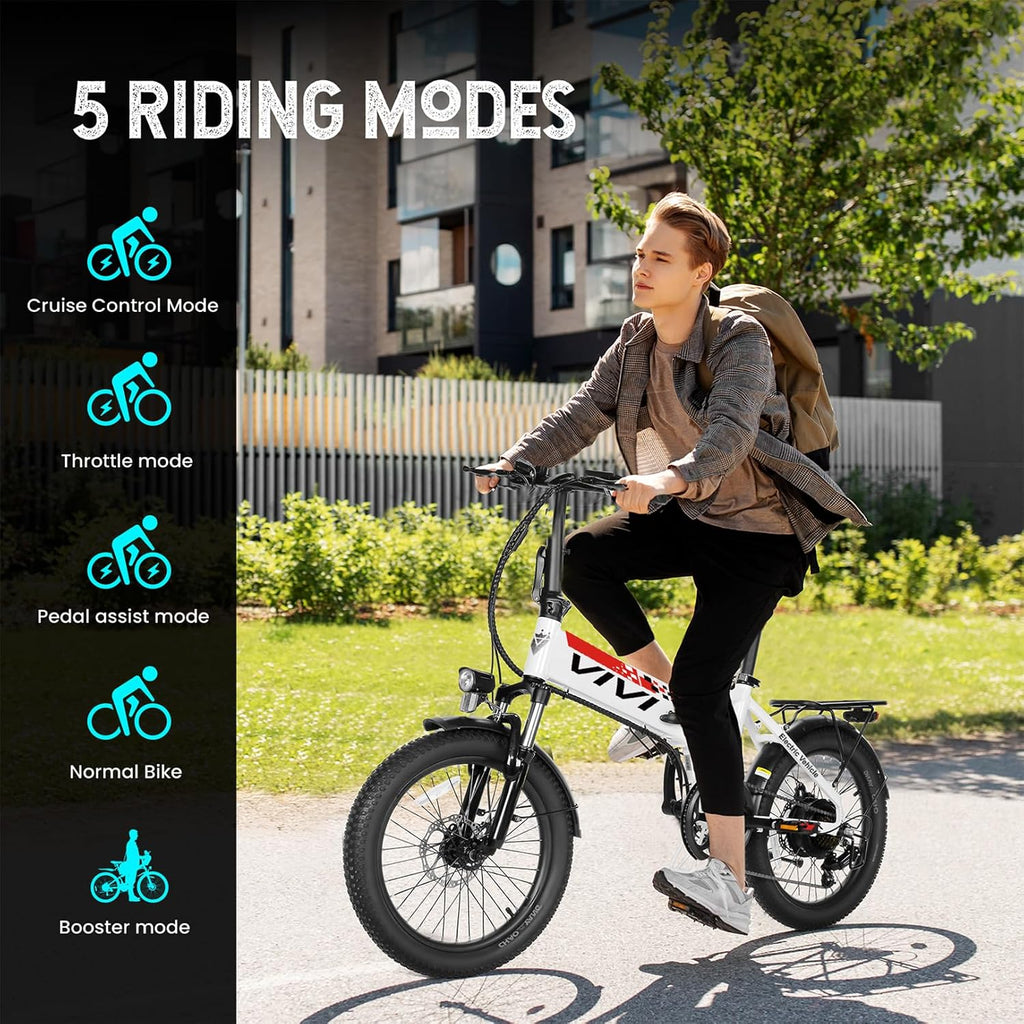 Vivi Electric Bike, 20' 500W Folding Electric Bike, 19.8MPH Adult Electric Bicycles with Removable 48V 374.4Wh Battery, Up to 50Miles Range, Cruise Control, Shock Absorber, SGS Certified to UL2849