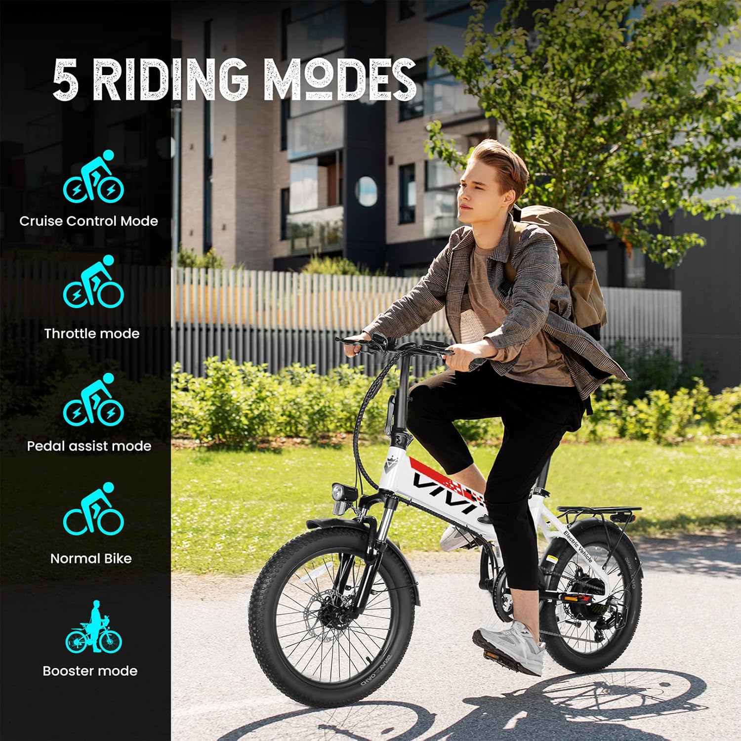 Vivi Electric Bike, 20' 500W Folding Electric Bike, 19.8MPH Adult Electric Bicycles with Removable 48V 374.4Wh Battery, Up to 50Miles Range, Cruise Control, Shock Absorber, SGS Certified to UL2849