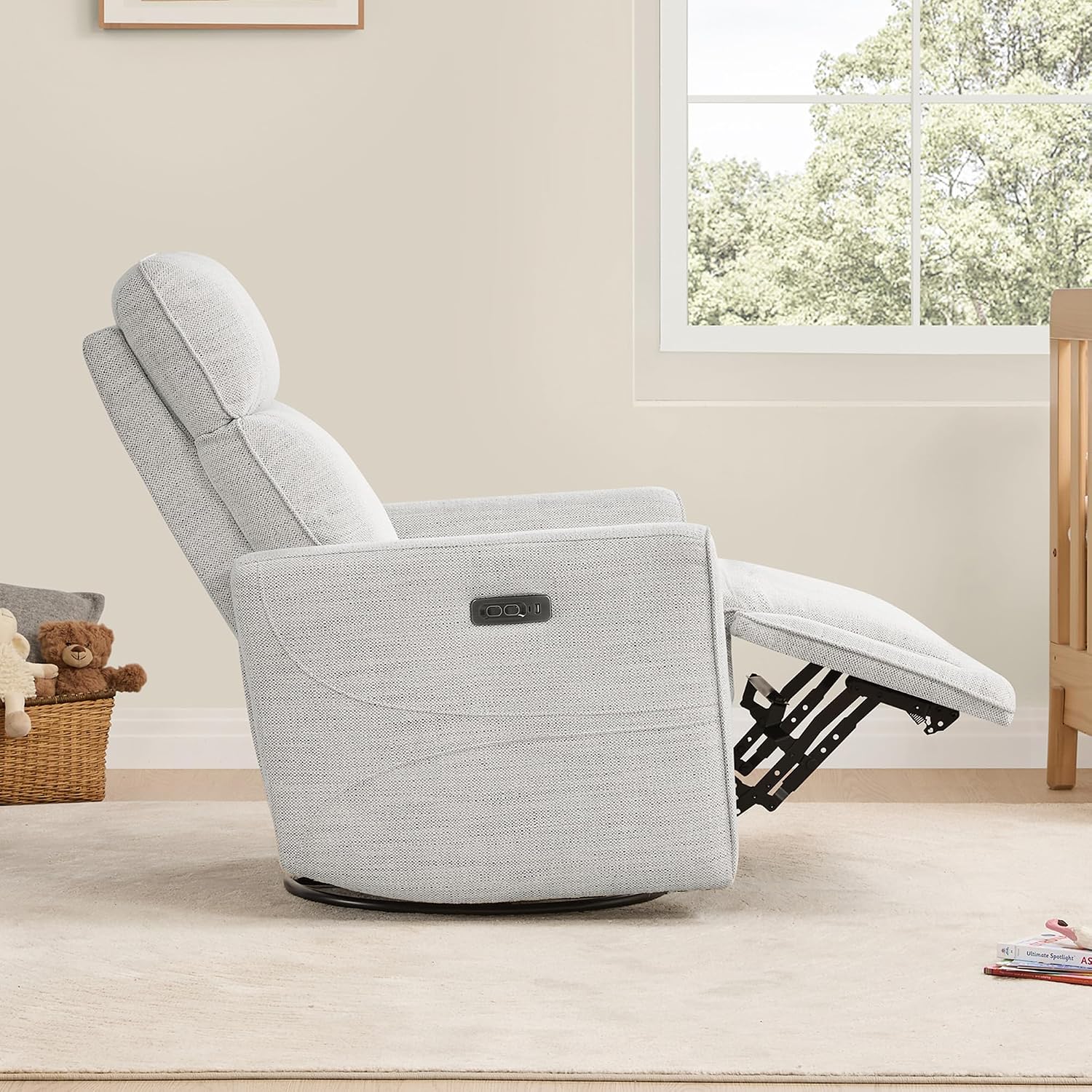 CHITA Power Recliner Chair Swivel Glider with Adjustable Power Headrest, FSC Certified Electronic Modern Nursery Rocking Chair with USB and Type-C Ports, Ivory