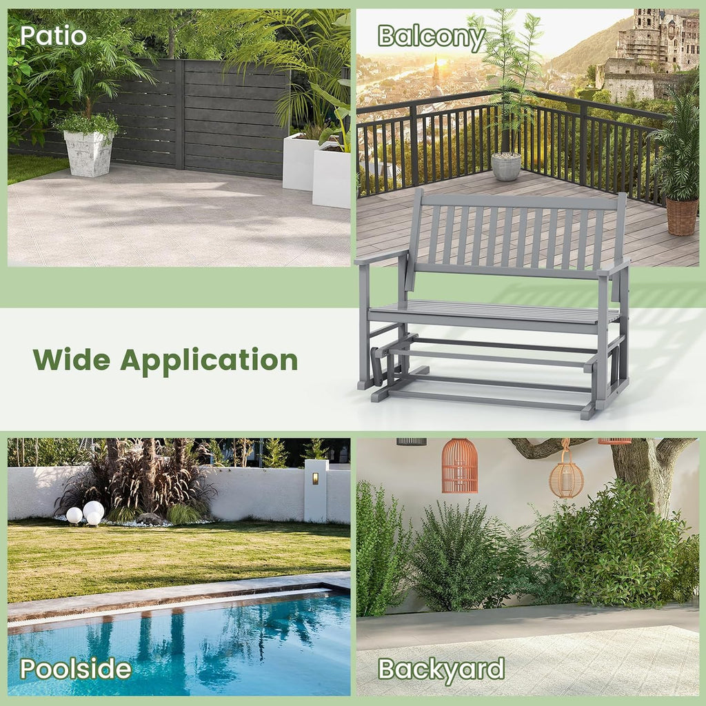 Giantex Outdoor Glider, Patio Glider Bench with Safe Gliding, Slatted Seat & Backrest, 2-Person Loveseat, Glider Rocking Chair, Outside Swing Chair for Garden Yard Lawn Porch Patio Rocker, Blue
